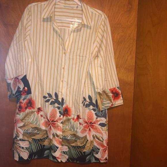 Soft surroundings Striped Floral Tunic top 1x - Picture 2 of 5